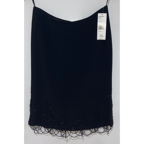 NWT Lafayette 148 Black Hand Beaded Pencil Skirt Sz 8